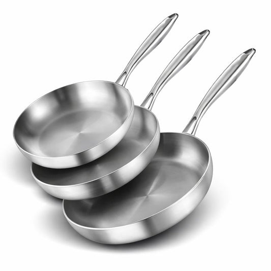 Trio de Poêles en Inox – 22 / 24 / 26 cm